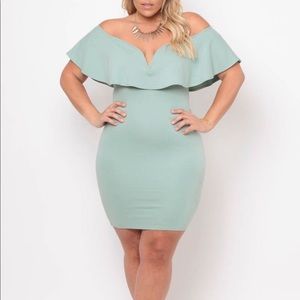 CURVY SENSE PLUS SIZE FRILL BODYCON DRESS IN MINT